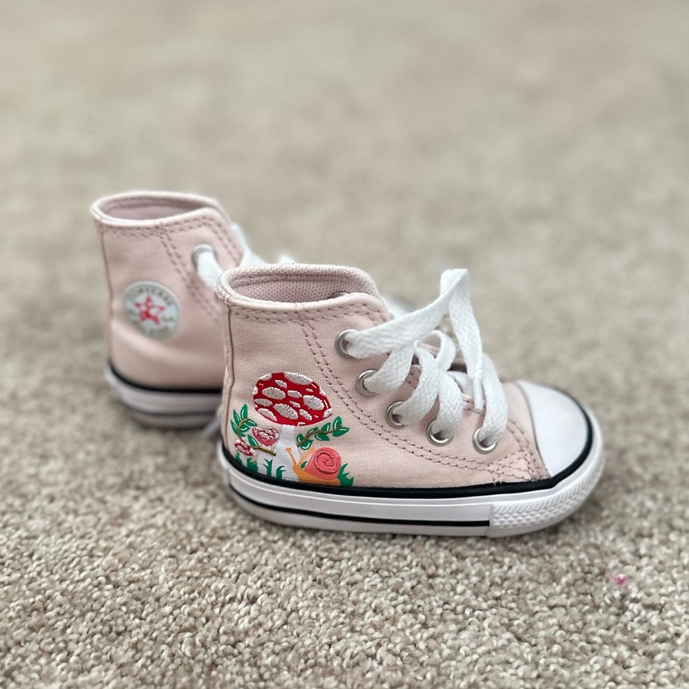 Converse Toddler Pink High-Top Mushroom Embroidered Sneakers